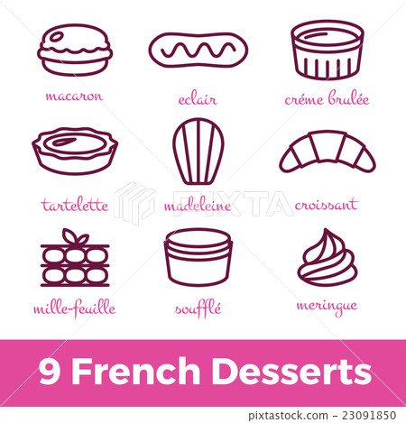 icon set of most famous french desserts 23091850