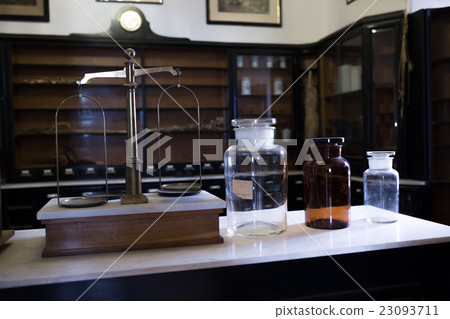 Empty chemical bottles in old pharmacy Empty chemical bottles in old pharmacy 23093711