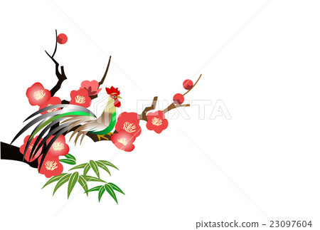 公雞年新年賀卡李子和長尾道 23097604