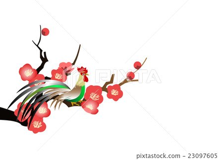 公雞年新年賀卡李子和長尾道 23097605