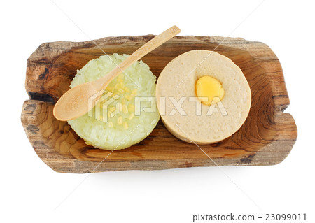 Thai Custard with Sticky Rice Isolated 23099011