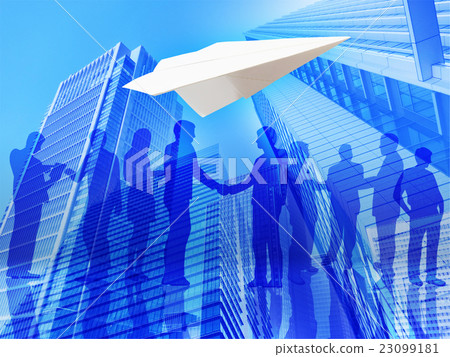 Blue sky and paper Airplane and city Blue sky and paper Airplane and city 23099181