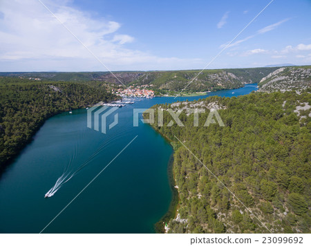 Aerial view of old town Skradin at the Krka river 23099692