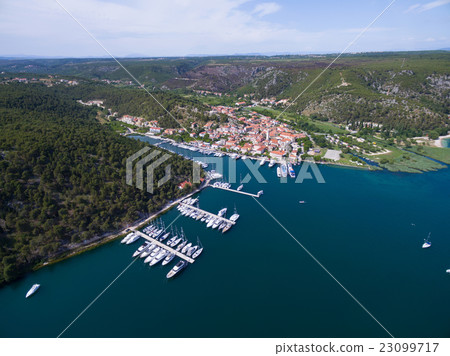 Aerial view of old town Skradin at the Krka river Aerial view of old town Skradin at the Krka river 23099717