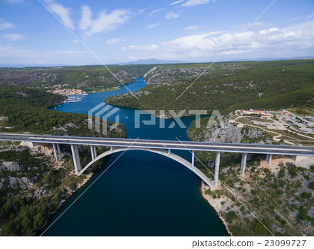 Aerial view of the Krka Bridge spanning the rver 23099727