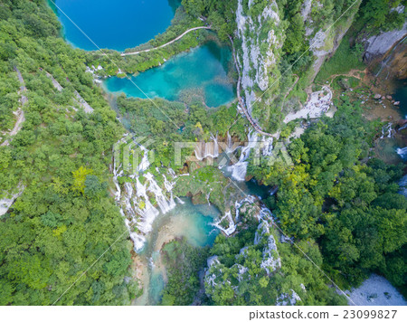aerial view of beautiful nature in Plitvice Lakes 23099827