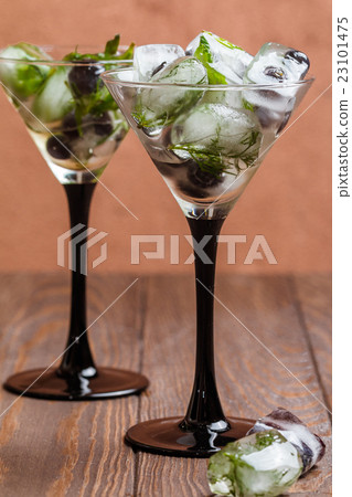 Ice cubes with dill, estragon and blueberry  23101475