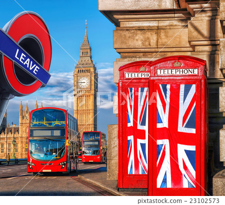 Big Ben with symbols of Brexit in London,UK Big Ben with symbols of Brexit in London,UK 23102573