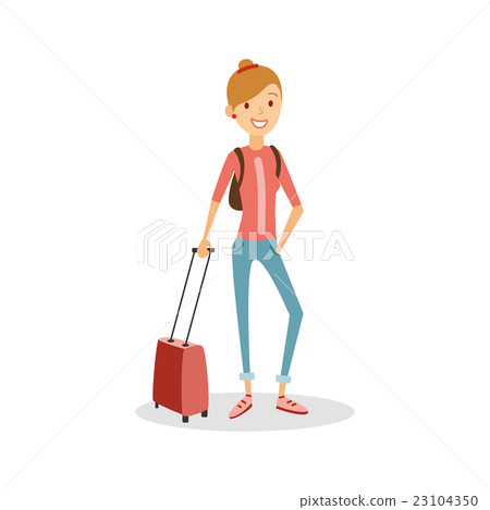 Travel people cartoon. Happy girl with hand 23104350