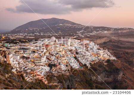 View of Thira town on Santorini island in Greece 23104406