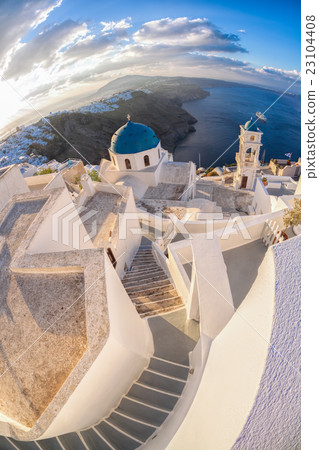 Caldera with domes on Santorini island in Greece 23104408