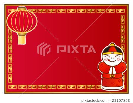 有中國傳統服裝和中國式背景的男孩 23107868