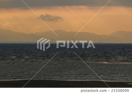 Beach and boat in the evening 23108099