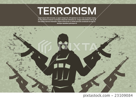 Terrorism Armed Terrorist Black Mask Hold Weapon Terrorism Armed Terrorist Black Mask Hold Weapon 23109084