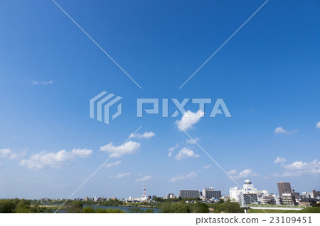 Chiba ken Matsudo-shi Edogawa city landscape blue sky and cloud copy space 23109451