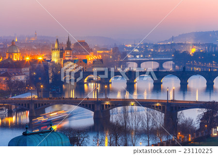 Top view bridges on the Vltava River in Prague 23110225