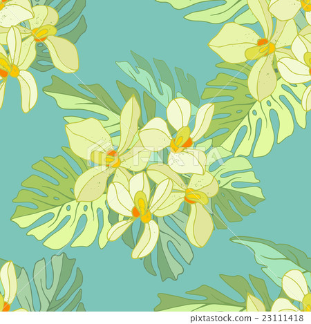 Seamless pattern of exotic flowers. 23111418