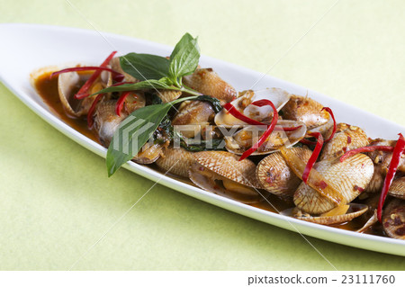 Close up Stir fried clams with roasted chili paste Close up Stir fried clams with roasted chili paste 23111760