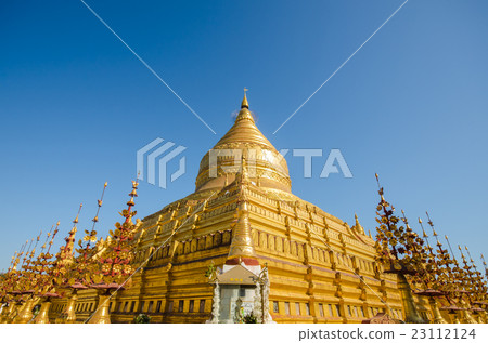 Shwezigon Pagoda in Bagan archeological site. Shwezigon Pagoda in Bagan archeological site. 23112124