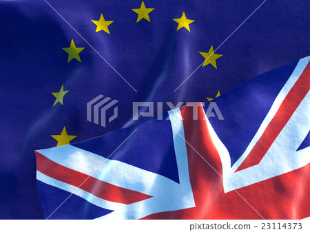 UK Flag and EU Flag. British Union Jack flag. 3D UK Flag and EU Flag. British Union Jack flag. 3D 23114373