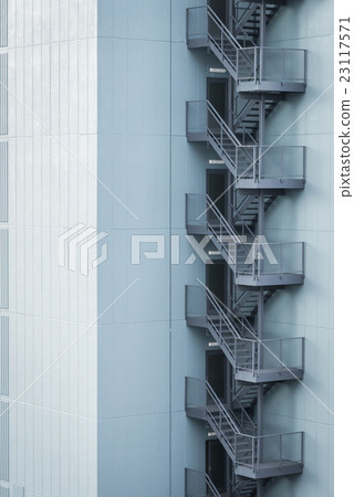 Metal fire escape outside building . 23117571