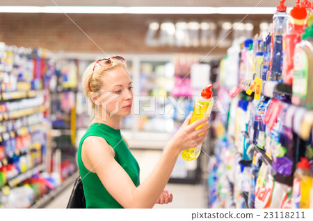 Woman shopping cleaners at supermarket. Woman shopping cleaners at supermarket. 23118211