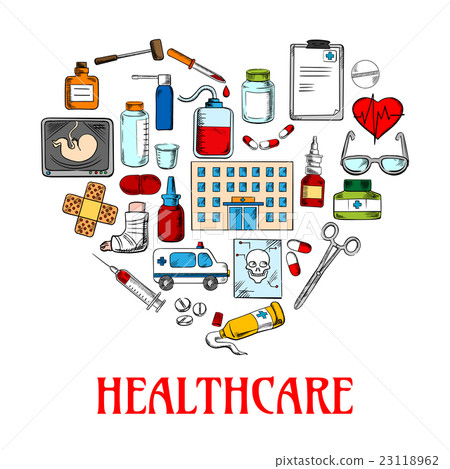 Heart icon with healthcare and medical sketches Heart icon with healthcare and medical sketches 23118962