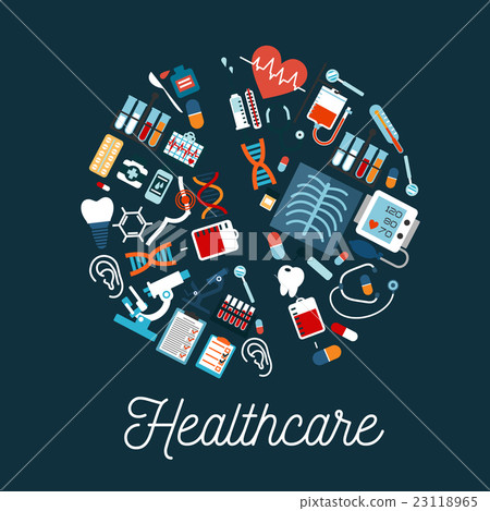 Pill symbol with flat icons Pill symbol with flat icons 23118965