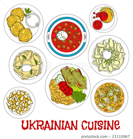Sketched ukrainian meatless dishes for Lent icon Sketched ukrainian meatless dishes for Lent icon 23118967