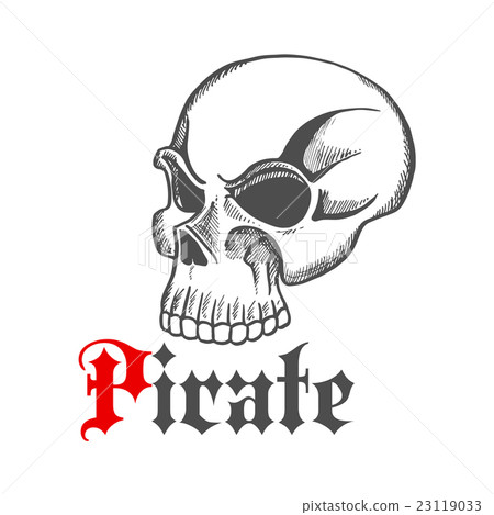 Sketched piracy symbol with old human skull Sketched piracy symbol with old human skull 23119033