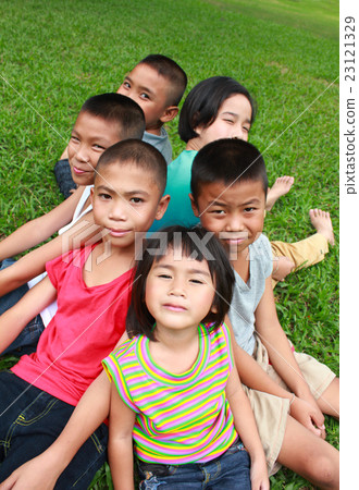 Six children playing in the park Six children playing in the park 23121329
