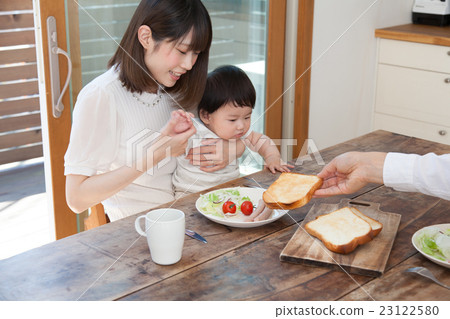 父母和孩子用餐 23122580