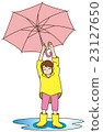搖頭傘的小學女孩，很高興雨已經停止了（雨衣+水池） 23127650