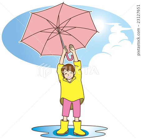 小女孩舉起傘,很高興雨已經停止了(雨衣+水坑+藍天) 小女孩舉起傘,很高興雨已經停止了(雨衣+水坑+藍天) 23127651