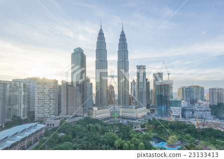 Aerial view of Kuala Lumper skyline during sunset  23133413