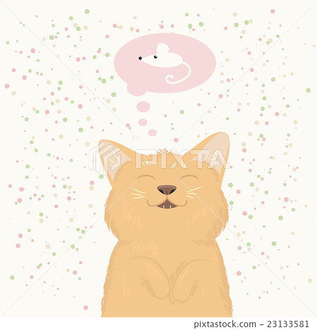 Cute red kitten dreaming about a small white mouse 23133581
