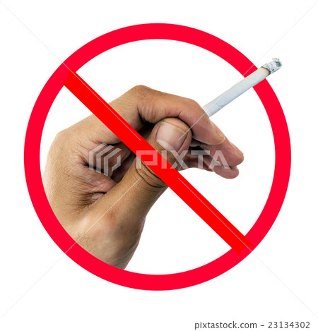 No smoking sign on cigarette in hand. No smoking sign on cigarette in hand. 23134302
