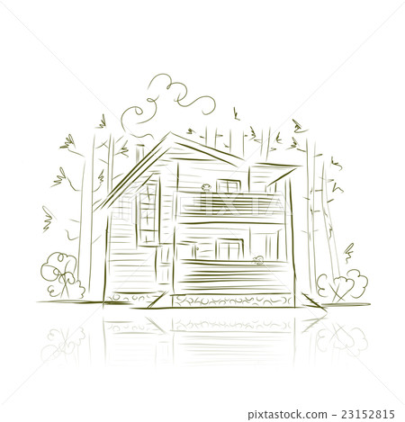 Country House In Forest Sketch For Your Design Stock