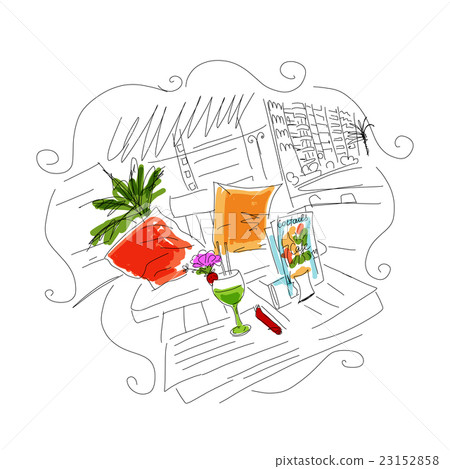 Cocktail in beach cafe, sketch for your design 23152858