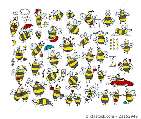 Funny bee collection, sketch for your design Funny bee collection, sketch for your design 23152949