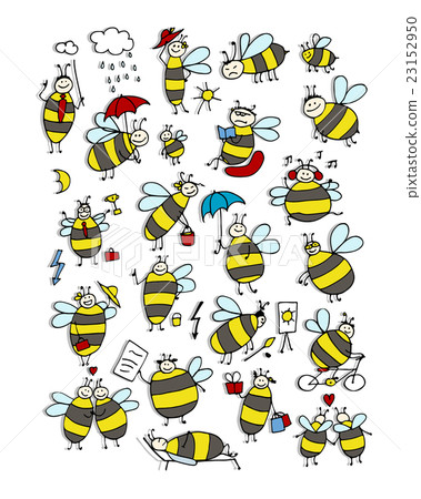Funny bee collection, sketch for your design Funny bee collection, sketch for your design 23152950