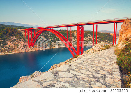 Maslenica Strait and beautiful sunset, Croatia Maslenica Strait and beautiful sunset, Croatia 23153333