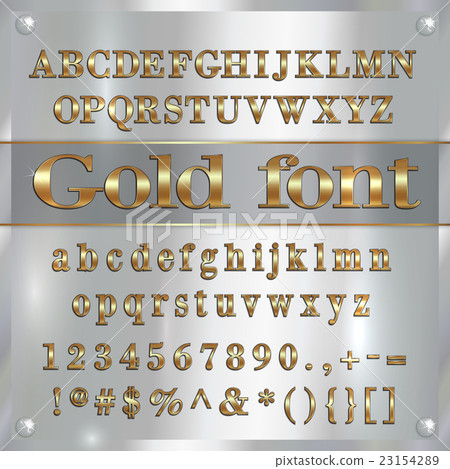 Vector gold coated alphabet letters, digits and 23154289