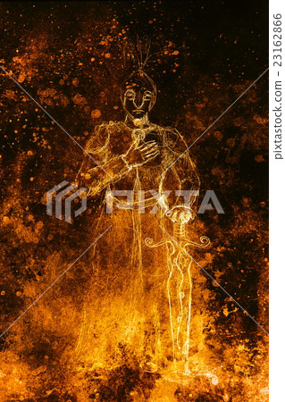 Drawing of knight with sword, pencil sketch on 23162866