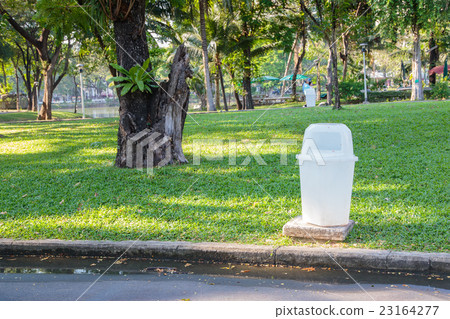 Green tree and white trashcan Green tree and white trashcan 23164277