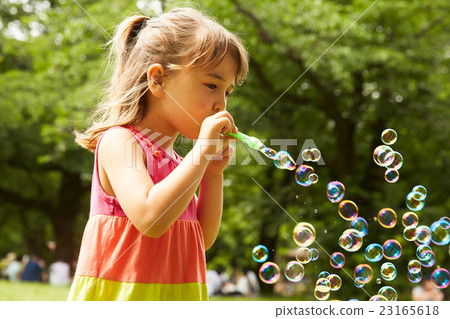 Children playing with soap bubbles 23165618