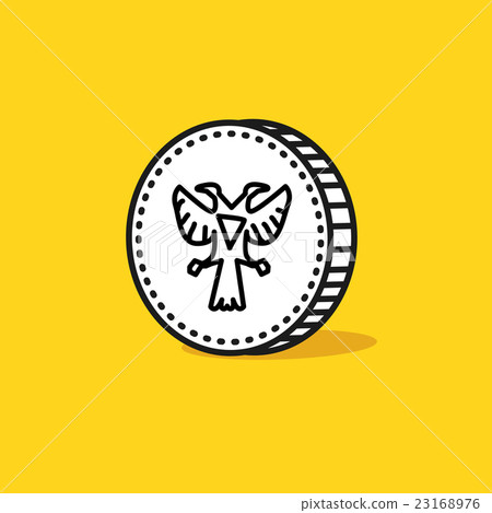 Antique two head eagle on a reverse of coin. Hand Antique two head eagle on a reverse of coin. Hand 23168976