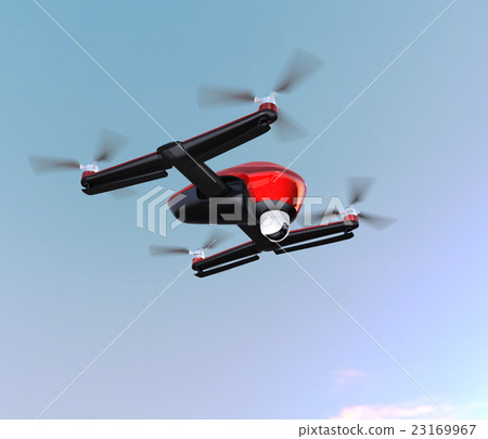 紅色無人機在天空中飛翔 23169967