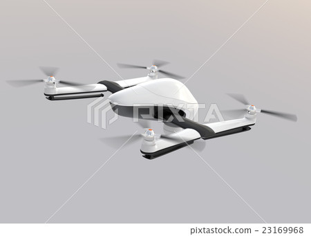The back of the white drone flying over the clouds 23169968