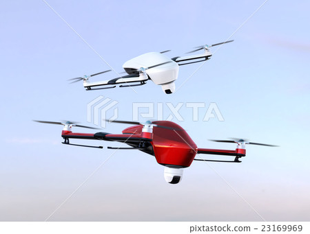 A drone equipped with a camera fly in the sky A drone equipped with a camera fly in the sky 23169969